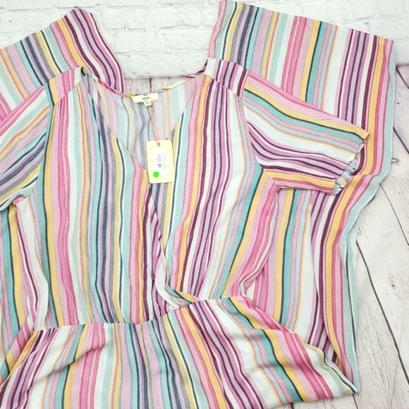 Entro Adalah Pants - Entro Adelah  Wide Leg Striped Short sleeve  Multi Colored  Jumpsuit 1X NWT